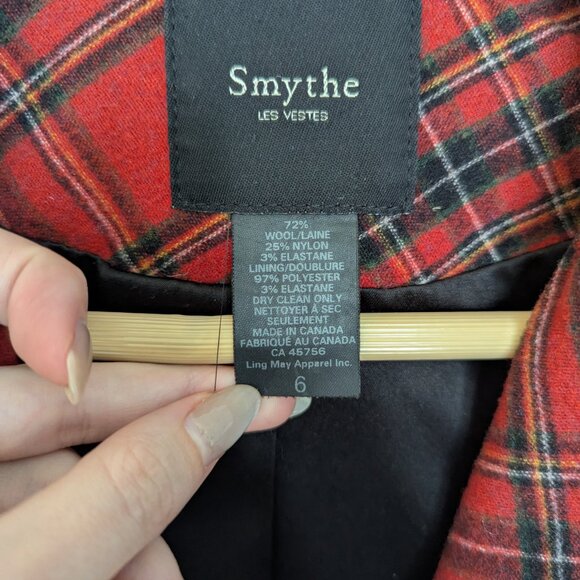 Smythe Wool Red Tartan Plaid Leather Rifle Patch Equestrian Blazer 6 - Picture 7 of 14